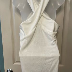 Ribbed white cross front halter top